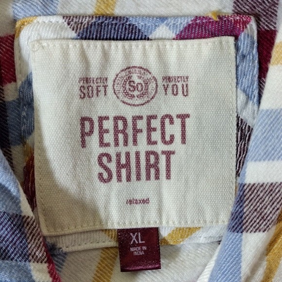 Perfect Shirt Women's XL Multi-color Plaid Rayon Button Down Top Blouse USED - Picture 3 of 6